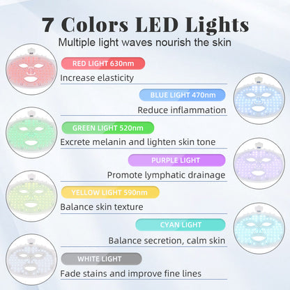 Wireless LED Photon Therapy Silicone Beauty Mask with 7 Color Lights