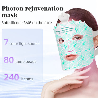 Wireless LED Photon Therapy Silicone Beauty Mask with 7 Color Lights